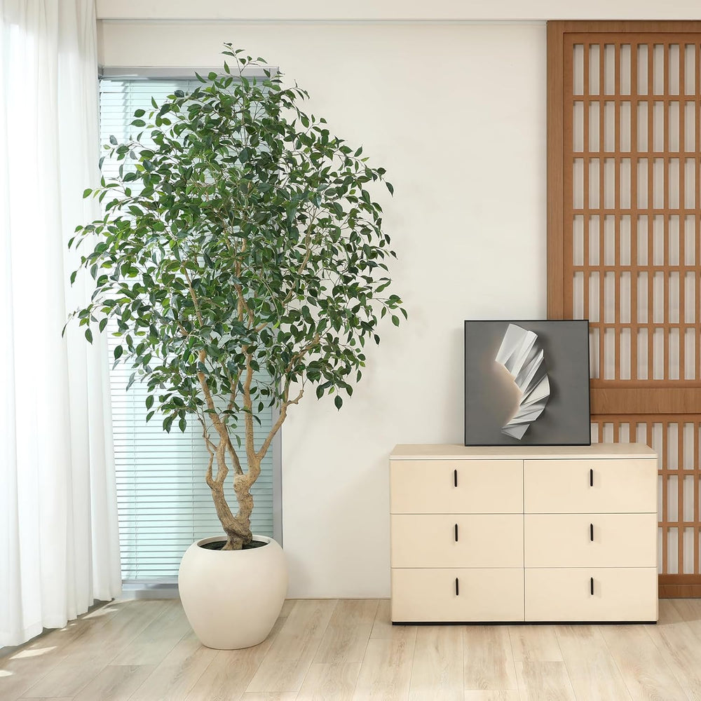 SOGUYI 8 Feet Ficus Tree Artificial Indoor with Round Artisan Planter