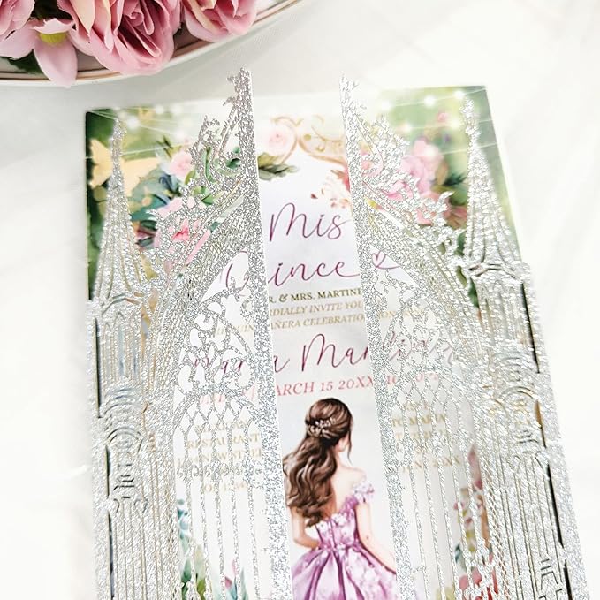 20PCS Laser Cut Wedding Invitations,Wedding Invitation Card Pocket,Quince Invites,Sweet 16 Invitations,Quinceanera Invitations,Laser Cut Invitations For All Occasions