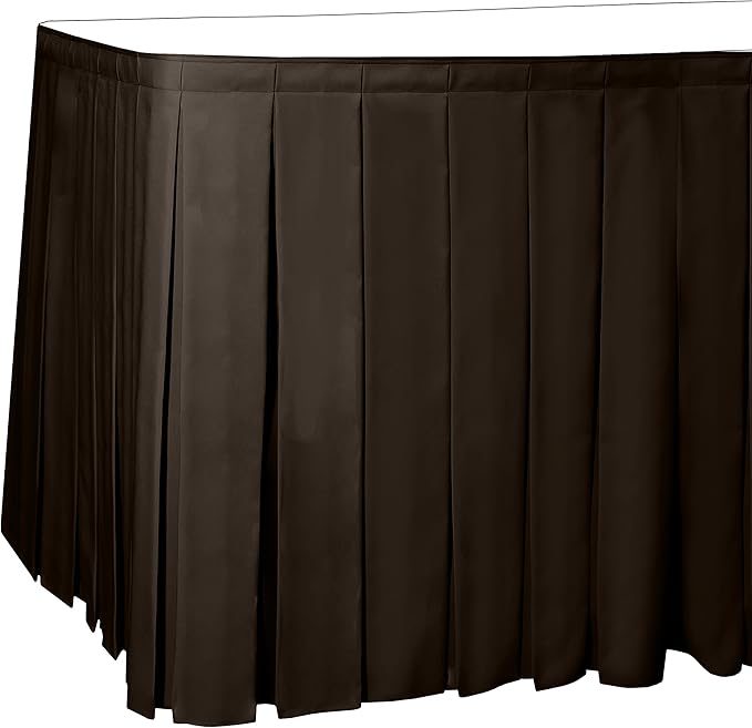 Ultimate Textile Pleat Polyester Fabric Table Skirt - Machine Washable Flame Resistant with Clips for Events, Weddings & Trade Shows, Cut & Sewn in Paterson, NJ - Chocolate, 21' Box Pleat