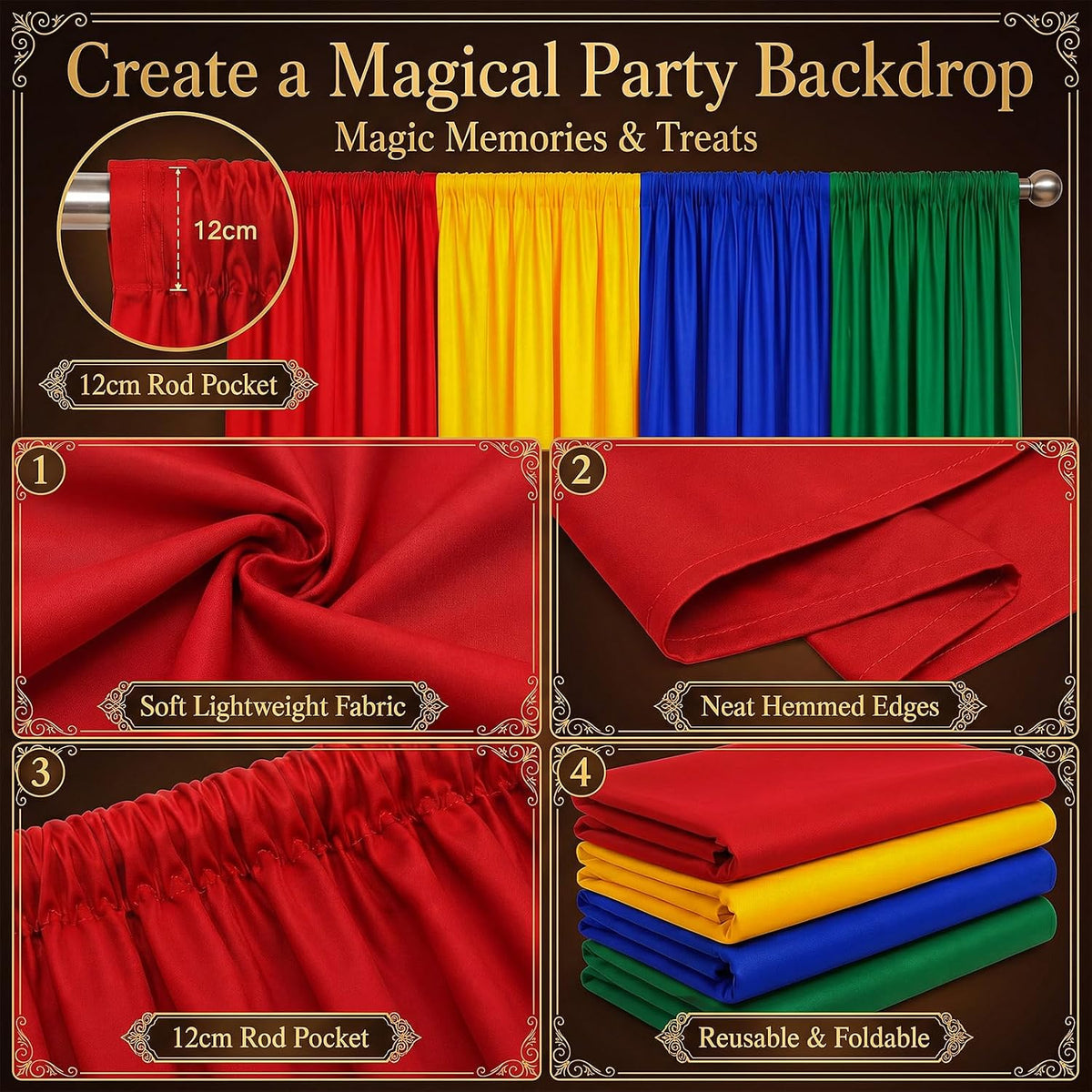 4 Pcs 39 x 79 Inch Wizard Party Backdrop Halloween Decorations