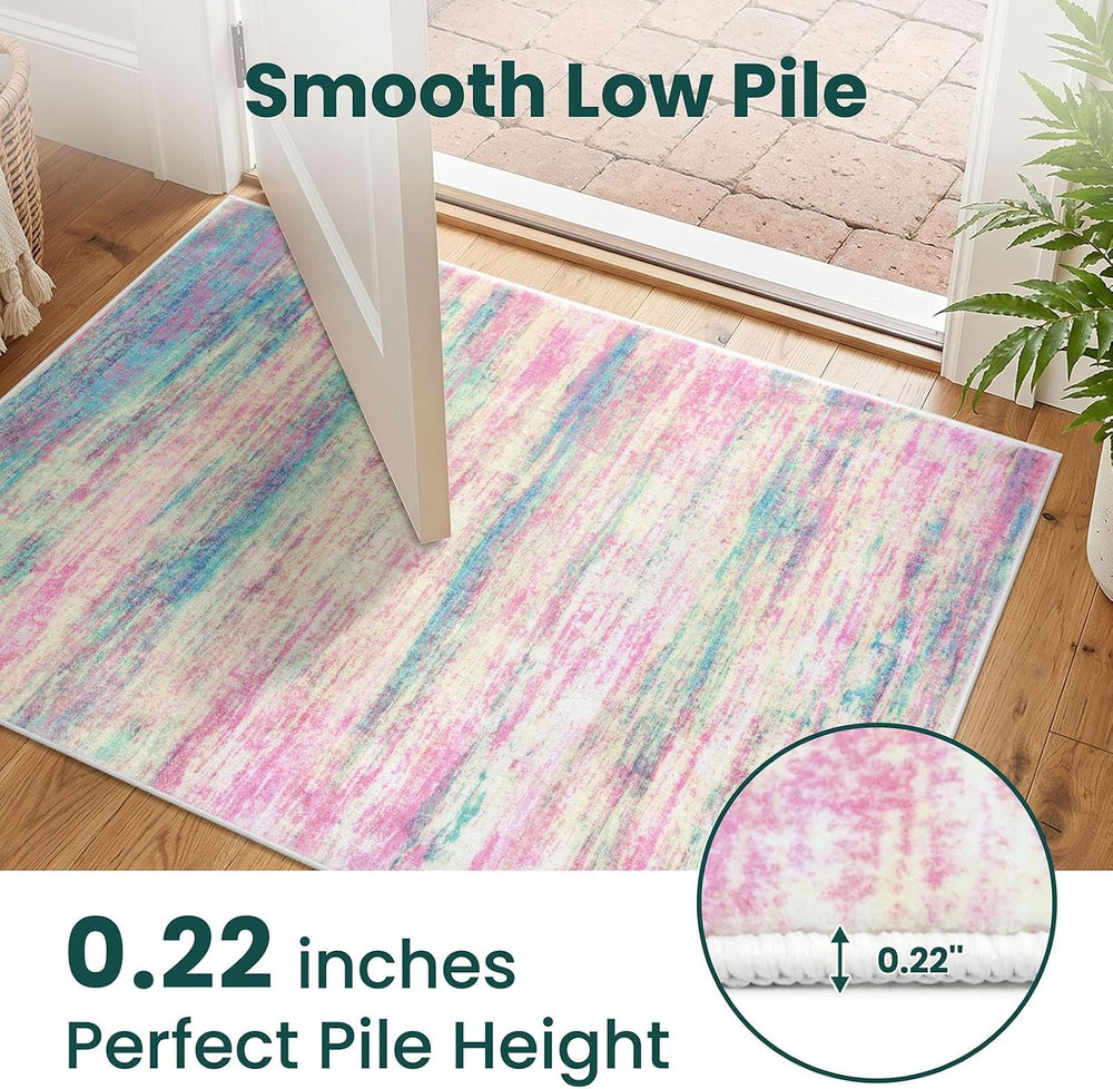 KOZYFLY Modern Kitchen Runner Rug 2x6 Washable Rug Runner Multi-Pink