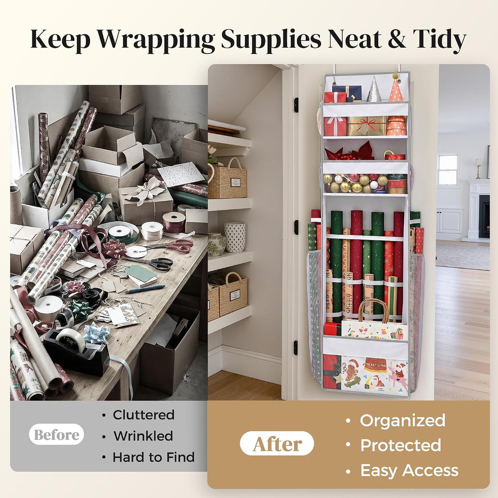 Wrapping Paper Storage Organizer – Over The Door Hanging Gift Wrap Holder for...
