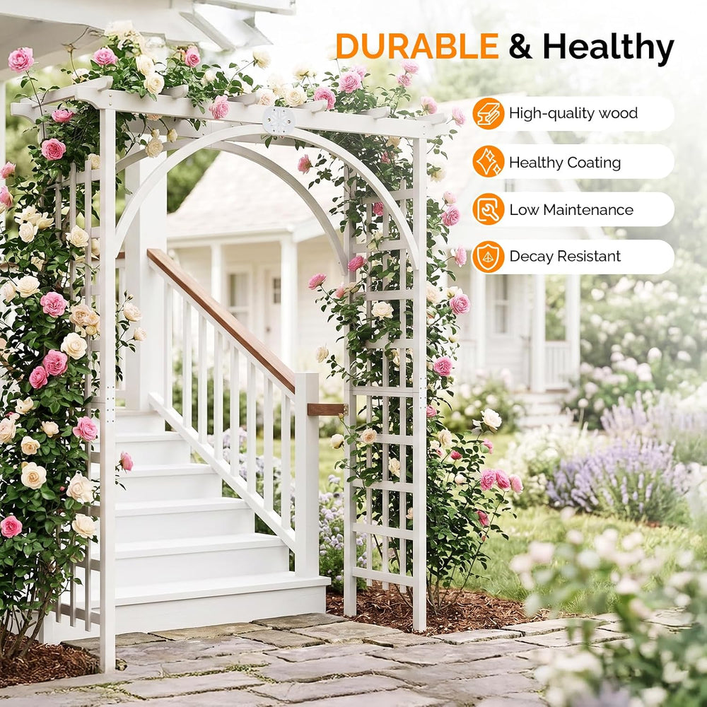 VINGLI 85in Wooden Arbor Garden Arch, Wedding Arch for Ceremony, Wood Trellis...