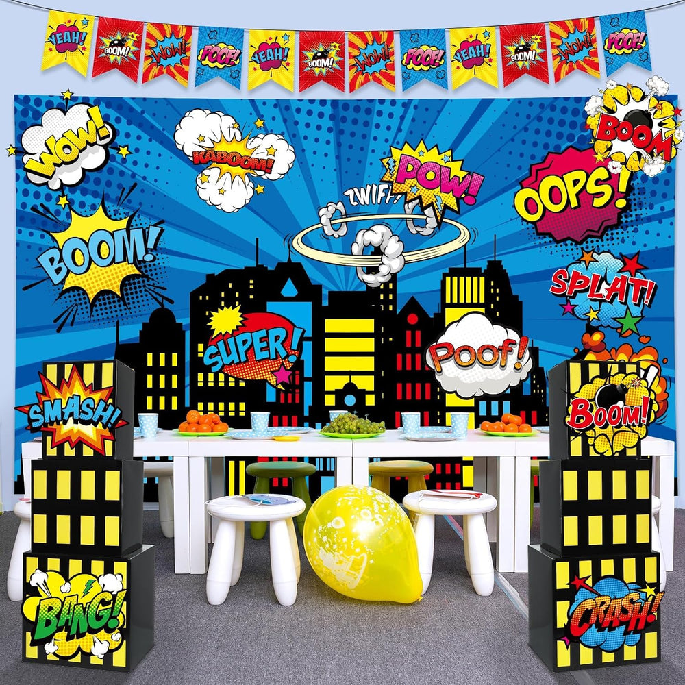 17Pcs Super Theme Hero Party Photography Backdrop for Hero Birthday Decoratio...
