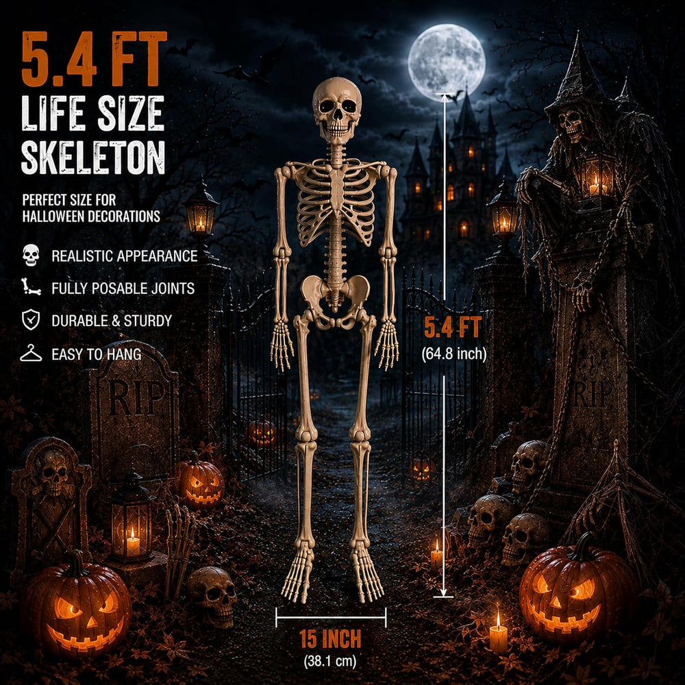 5.4 ft Posable Halloween Skeleton Decorations,Human Bones for Halloween Party...