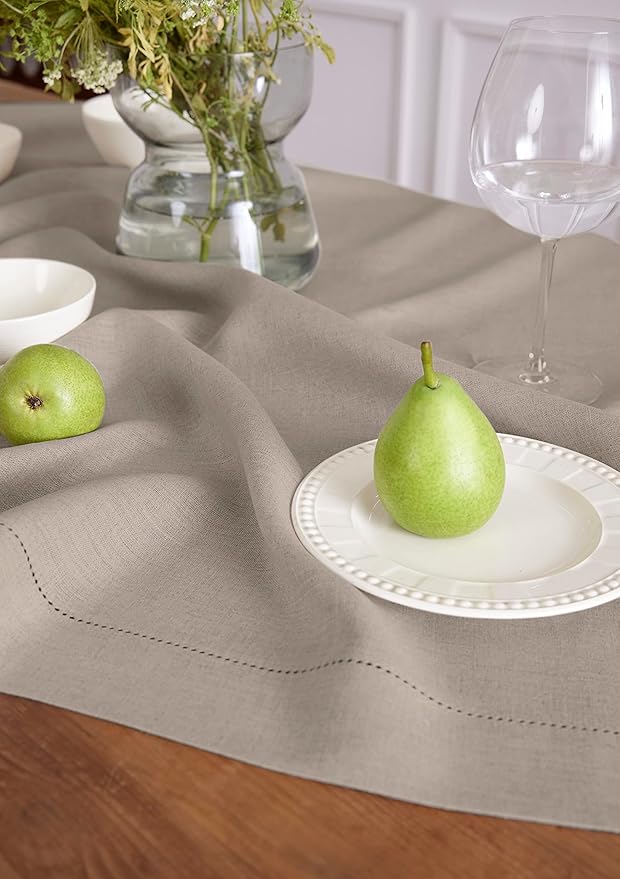 Solino Home Natural Linen Tablecloth 52 x 52 Inch - 100% Pure Linen Square Table Throw - Classic Hemstitch, Machine Washable Table Cloth for Fall, Autumn, Thanksgiving, Christmas, Holiday