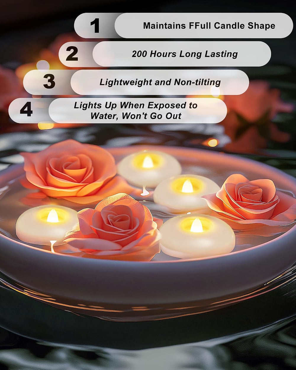 3" Flameless LED Floating Candles, White Waterproof Tealights, 48Pack
