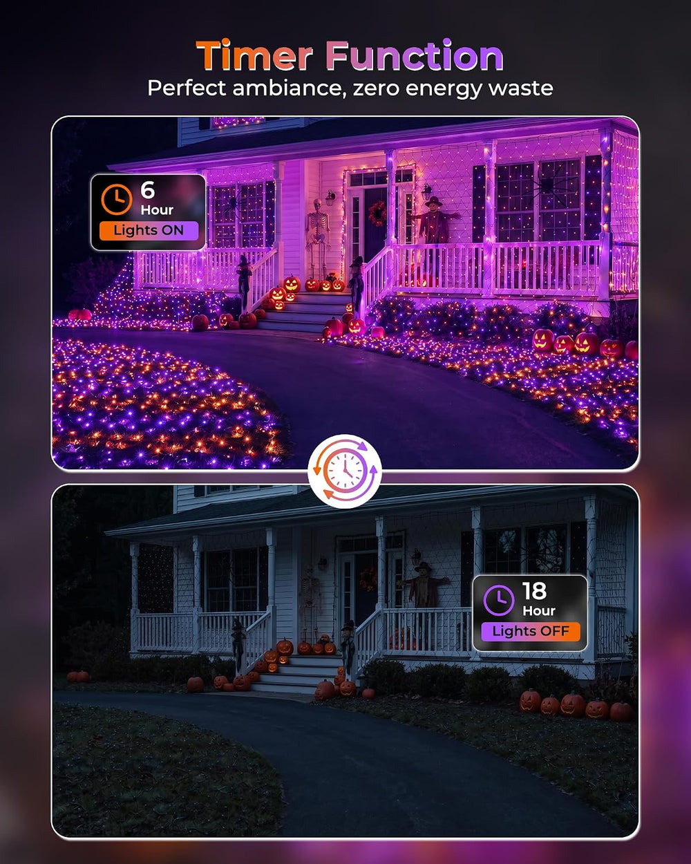 2 Pack 360 LED 12×5FT Halloween-Net-Lights-Outdoor, 12 Light Modes & Timer