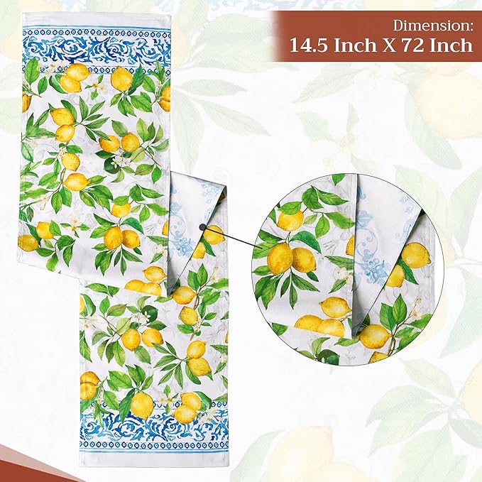Maison d' Hermine Table Runner 100% Cotton Double Layer Table Runners 72 inches Long Decorative for Home Kitchen Dining Party Baby Shower Wedding Bridal Shower Spring Summer (Cedrat, 14.50" x 72")
