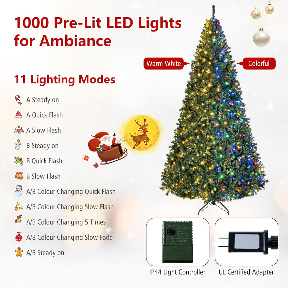 Goplus 9ft Pre-Lit Christmas Tree with 1000 Lights, 11 Light-Mode
