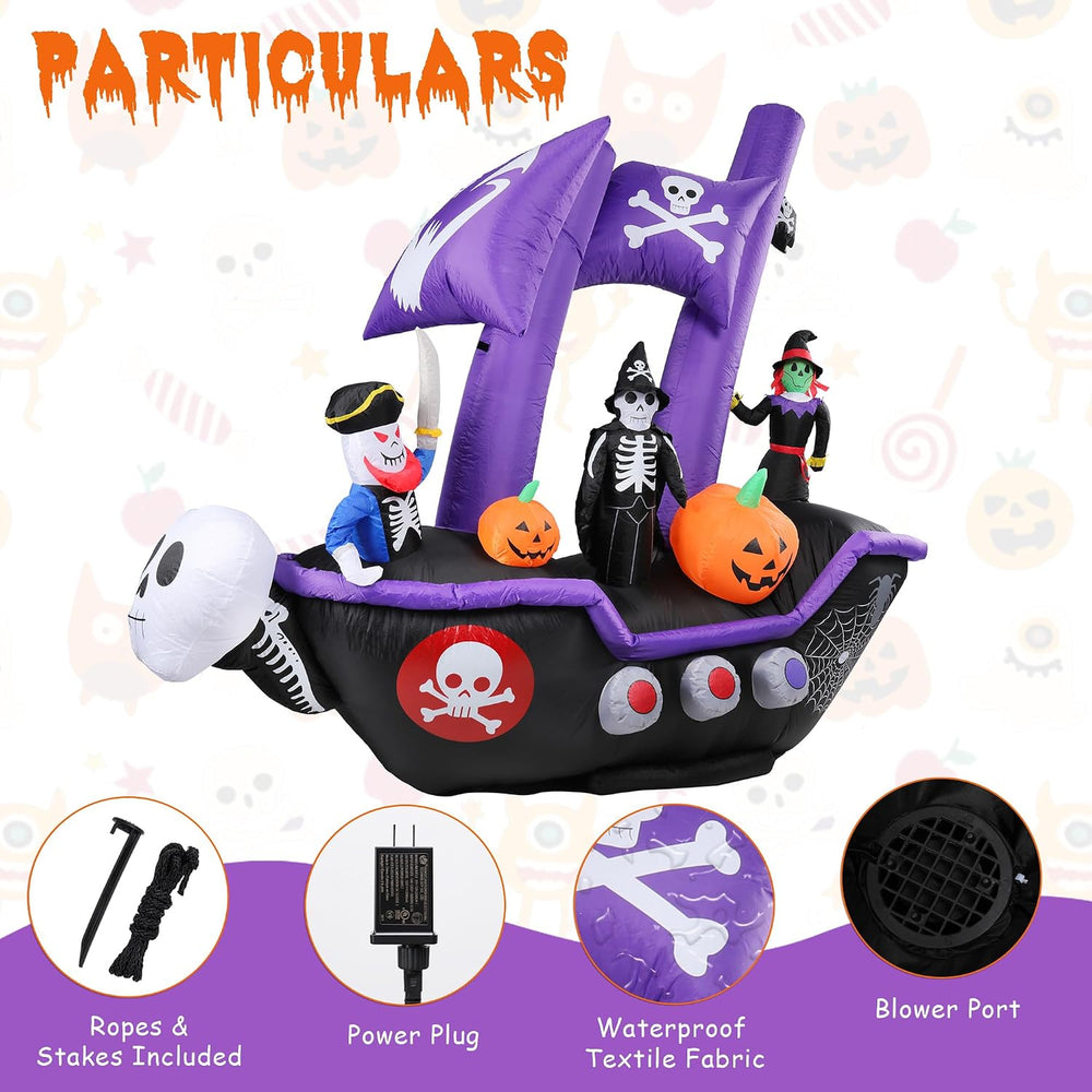 Halloween Inflatable Pirate Ship Outdoor Decor with LED Light
