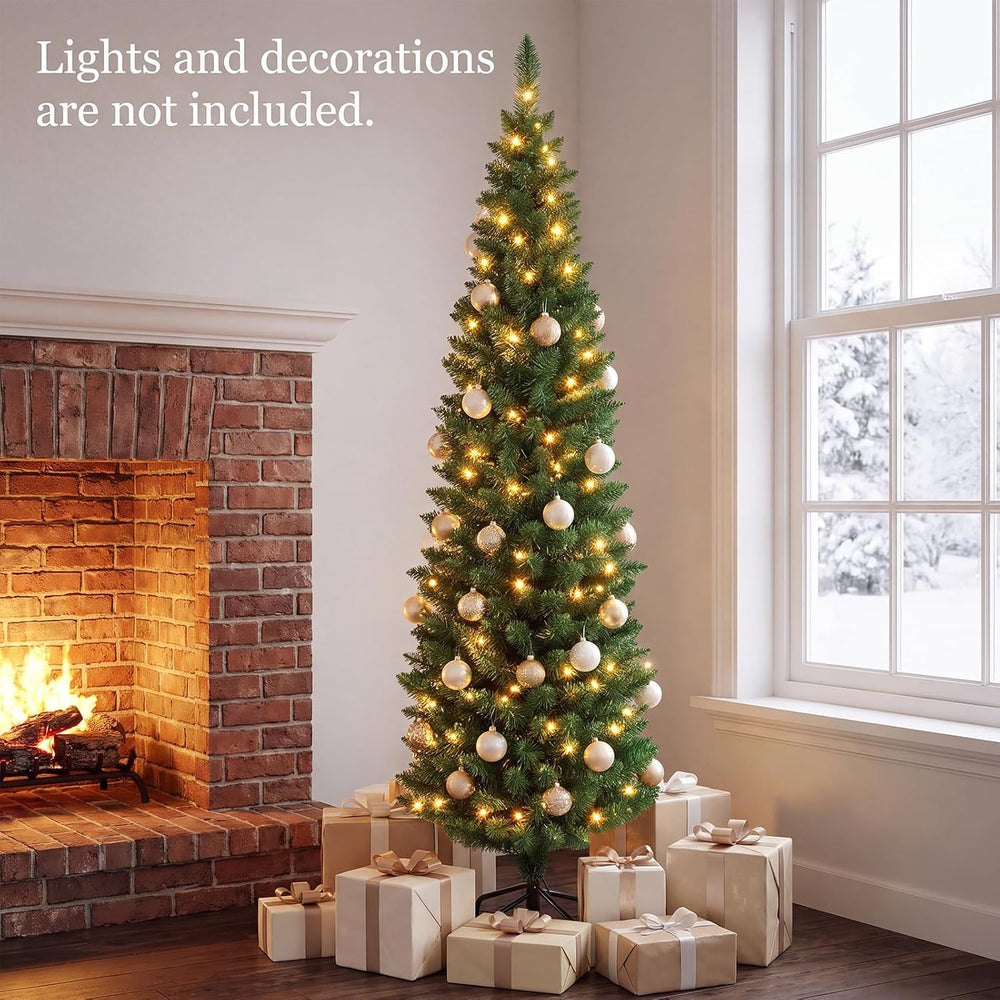 HAPPYGRILL 6FT Pencil Christmas Tree Slim Xmas Tree for Home Outdoor Decorati...