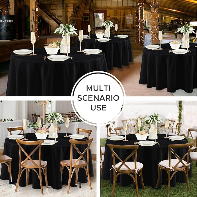 Fitable 8 Pack Round Tablecloths: Stain Resistant Wrinkle Free Circle Table Clothes, Washable Reusable Polyester Table Covers for Wedding Party Birthday Banquet Reception(Black, 120 Inch)