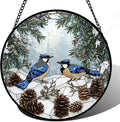 Stained Glass Window Hanging - Blue Bird Winter Forest Landscape Suncatcher for Door Garden Yard Sun Catchers Decor Christmas Mother's Day Birthday Gifts for Women Mom Nana Friend 11.8 in
