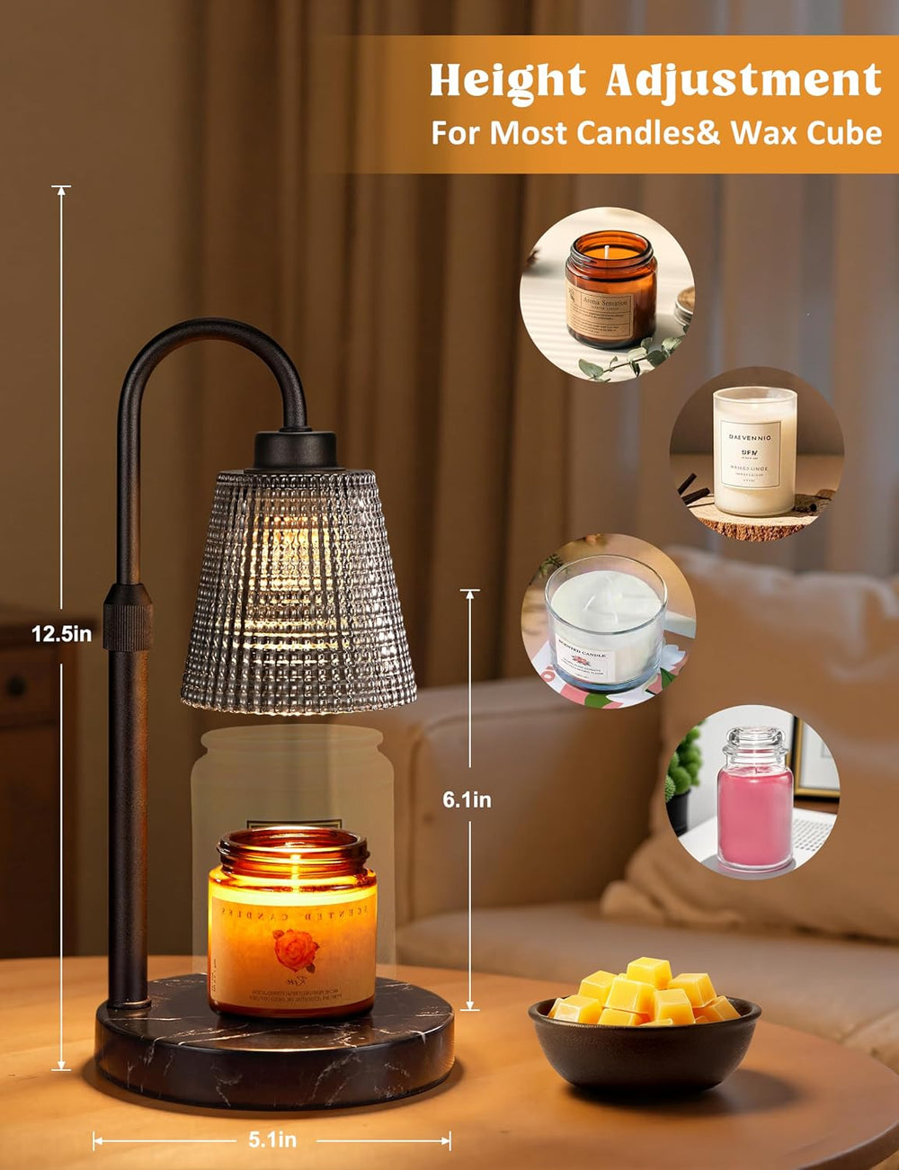 Marble Black Candle Warmer Lamp with Timer Home Decor Gifts for Women
