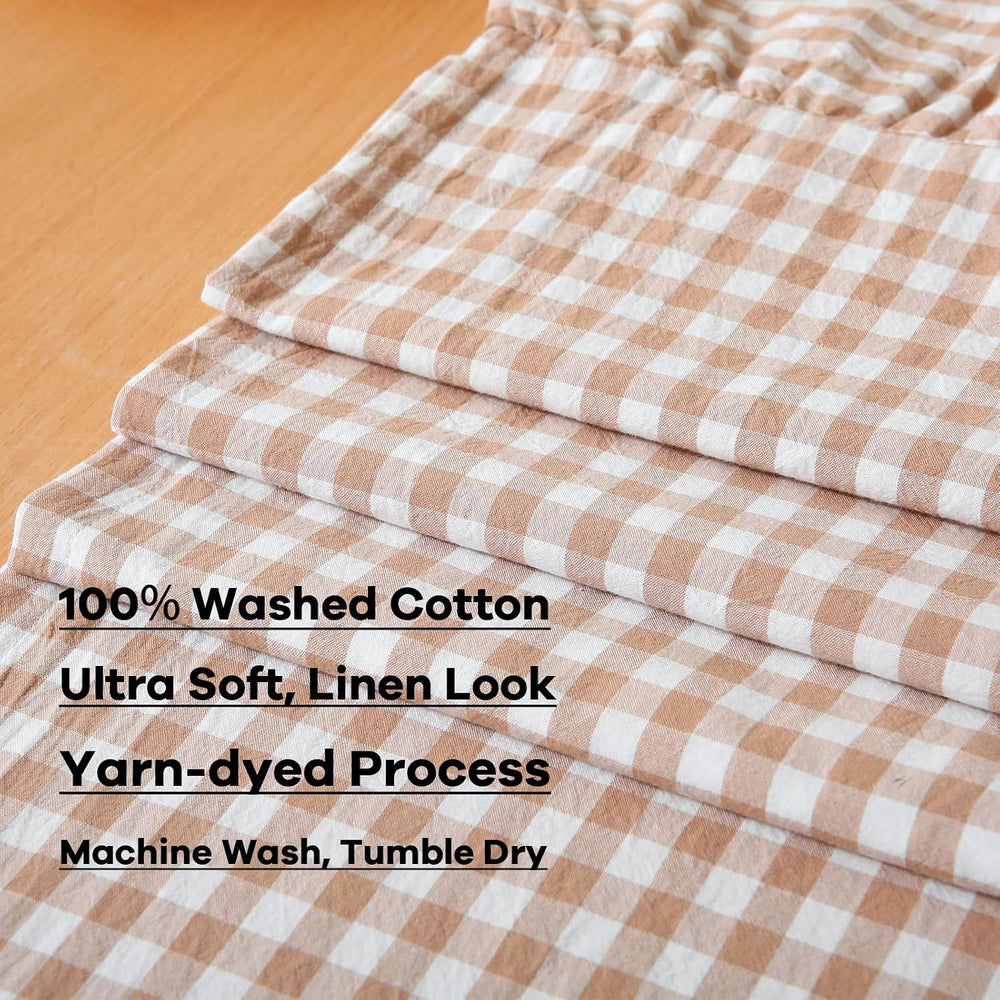Taupe White Plaid Gingham Ruffle Table Runner Cabinet Cover 13"x120"