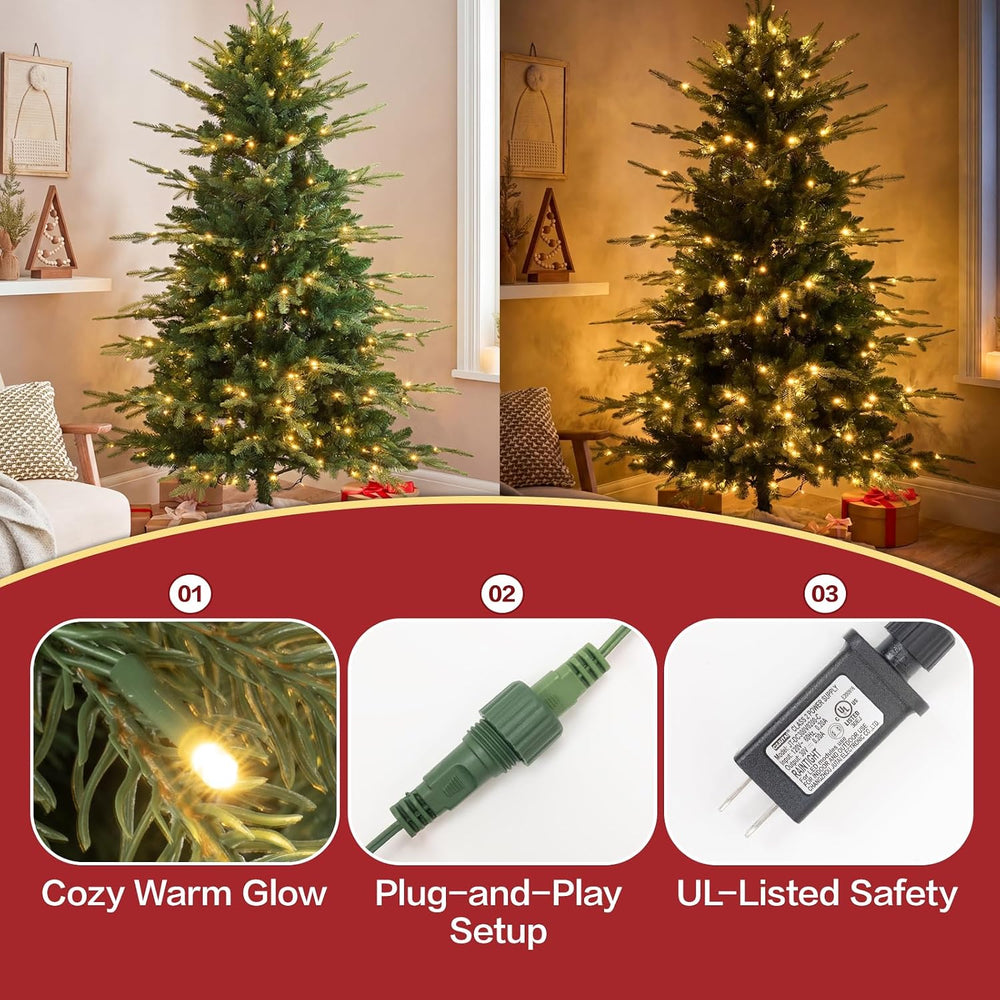 5ft Pre-Lit Aspen Fir Artificial Christmas Tree, Pencil Xmas Tree