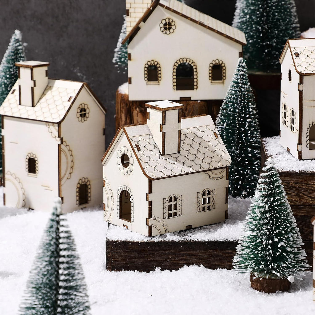 hiboom 24 pcs diy wooden christmas village house, package contents