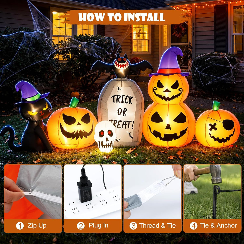 8ft halloween inflatable pumpkin outdoor decor with led, side view