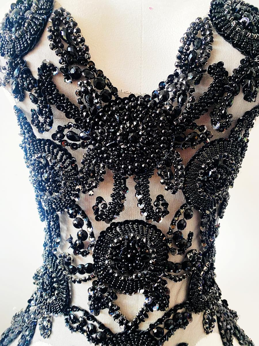 Pure Handmade Bodice lace Rhinestones Applique Sewing Stones Beads Crystal Tr...