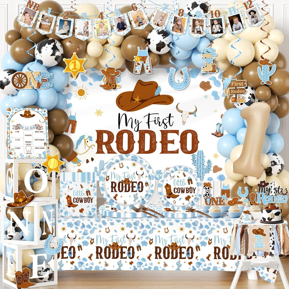 My First Rodeo Decorations Boy-239Pcs Cowboy Blue and Brown Balloon Arch Garl...