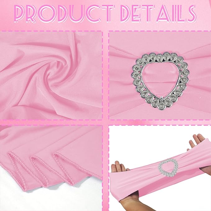 100PCS Spandex Stretch Chair Sashes Bows Universal Elastic Chair Cover Bands Ties with Buckle Slider for Wedding Party Birthday Reception Events Banquet Decoration(Pink)