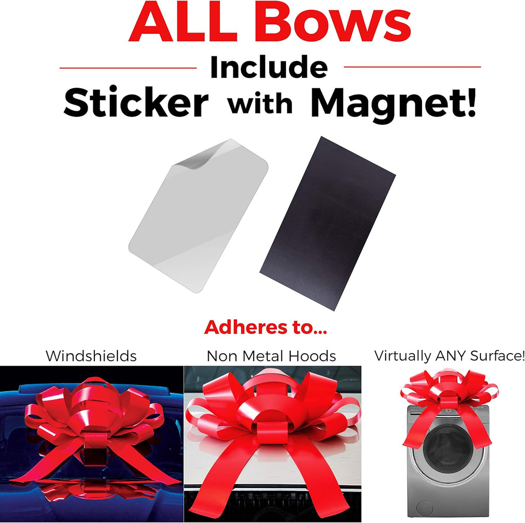 CarBowz Big Red Car Bow, Happy Birthday Bow, Giant 30" Bow, Non Scratch Magnet, Weather Resistant Vinyl