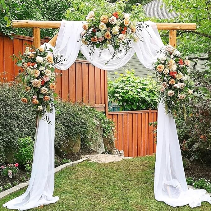 White Wedding Arch Draping Fabric 4 Panels 29" x 20 FT White Drapes for Backdrop Sheer Curtains Wedding Drapes for Romantic Bridal Baby Shower Ceremony Birthday Party Fall Outdoor Events (4 Pack)