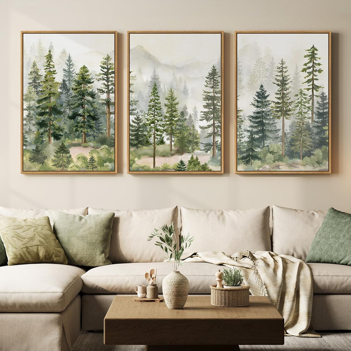 Large Framed Green Forest Landscape Wall Art for Living Room, 24x36 Inch