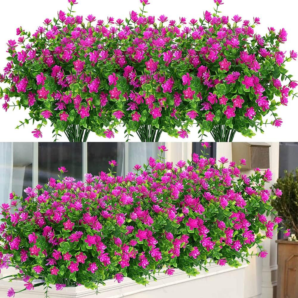 24 Bundles Outdoor Artificial Flowers UV Resistant Fake Boxwood Plants, Faux ...