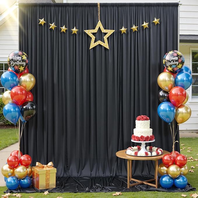 60x12ft Wrinkle Free Black Backdrop Curtain for Wedding Parties,12 Panels 5×12 ft Long Soft Silky Polyester Fabric Backdrop Drapes Black Photo Back Drop Curtains for Party Photography Background Cloth