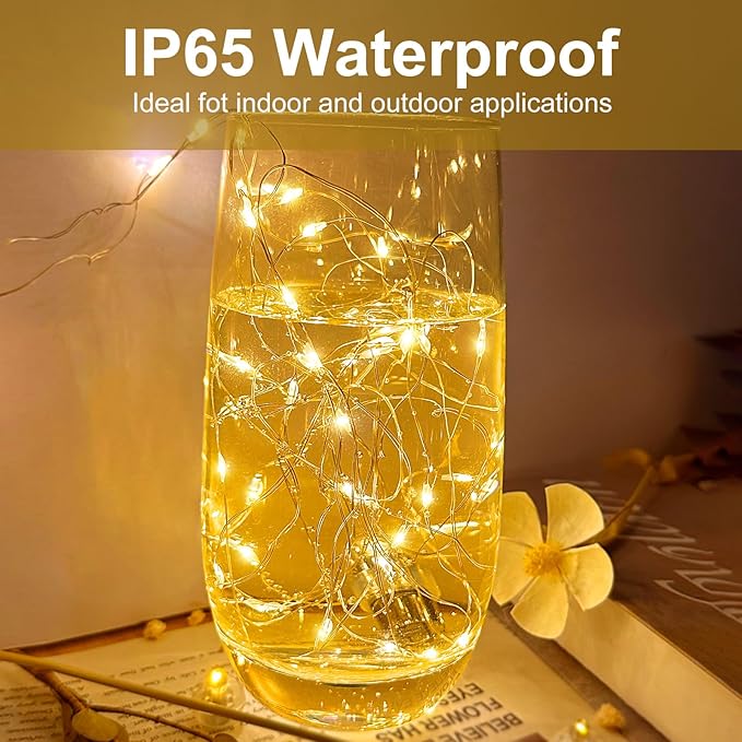 24 Pack Led Fairy Lights - Warm White, Battery Operated LED Silver Wire String Lights, 7FT 20LED Mini Firefly Starry String Lights Waterproof Led Twinkle Lights for Mason Jar DIY Christmas Decor