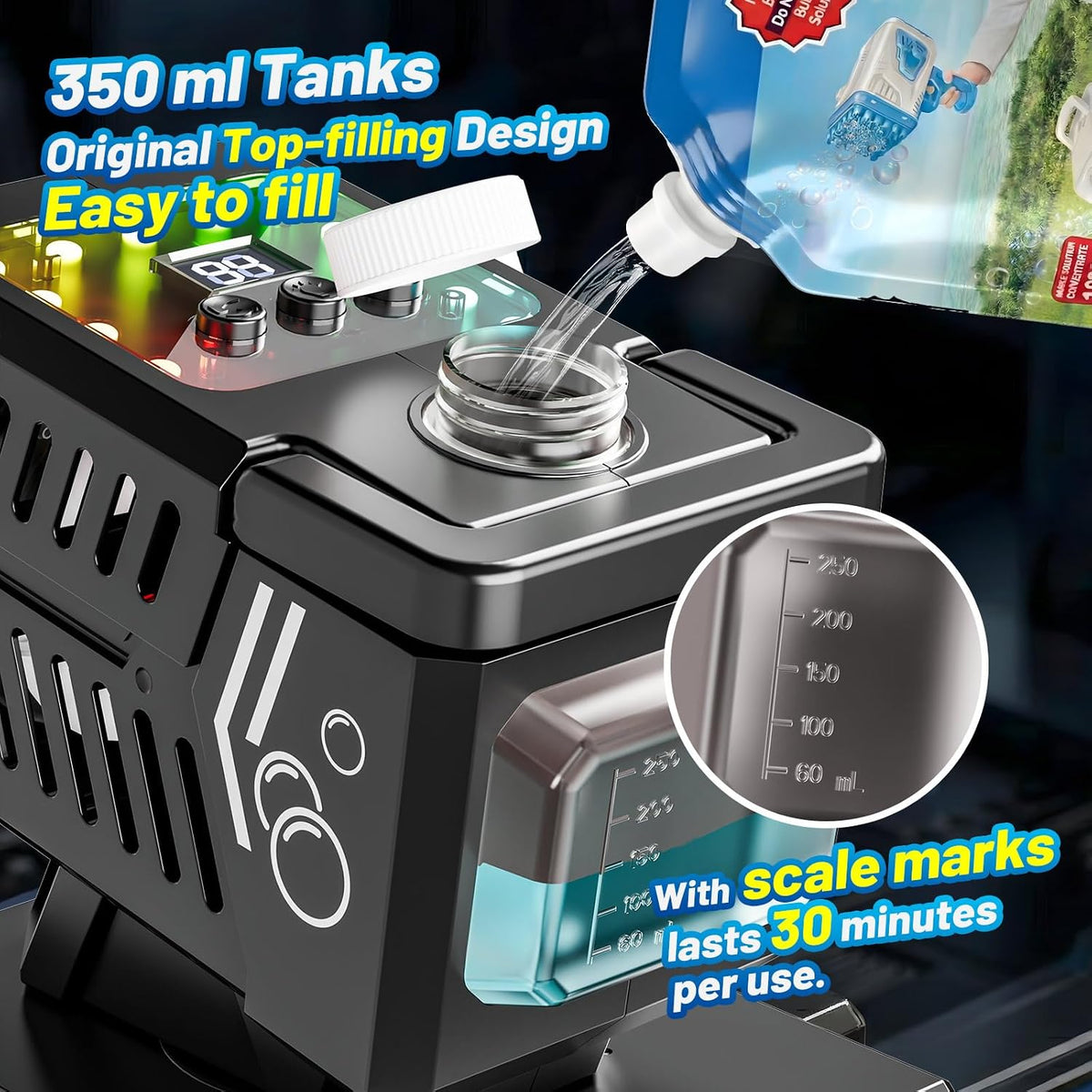 shcke bubble machine with remote control, auto rotation, close-up detail