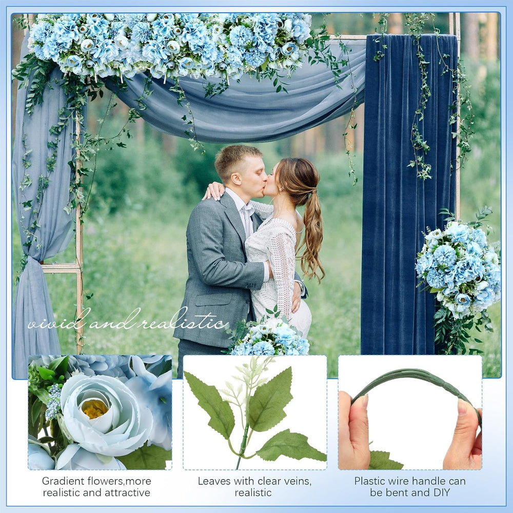 12 Bundles Peonies Artificial Flowers Faux Roses, Blue