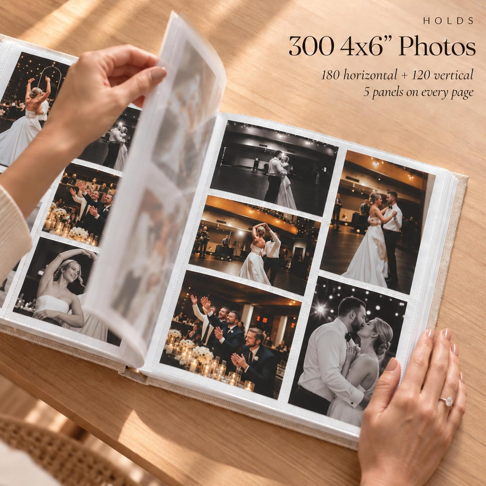 Embroidered Wedding Photo Album 4x6 Pictures, Large Linen Floral Scrapbook