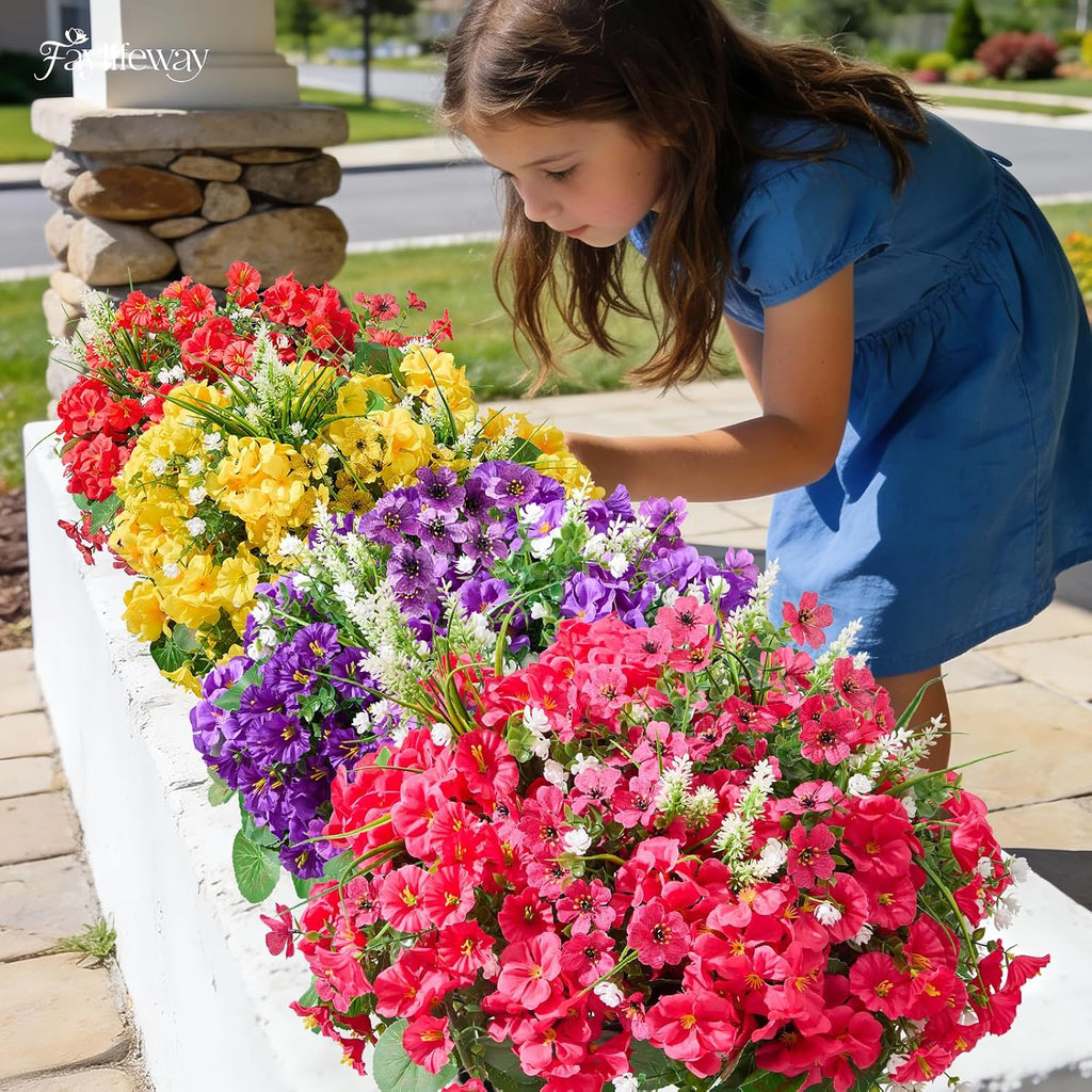 16 Bundles UV Resistant Silk Artificial Outdoor Flowers for Window Box
