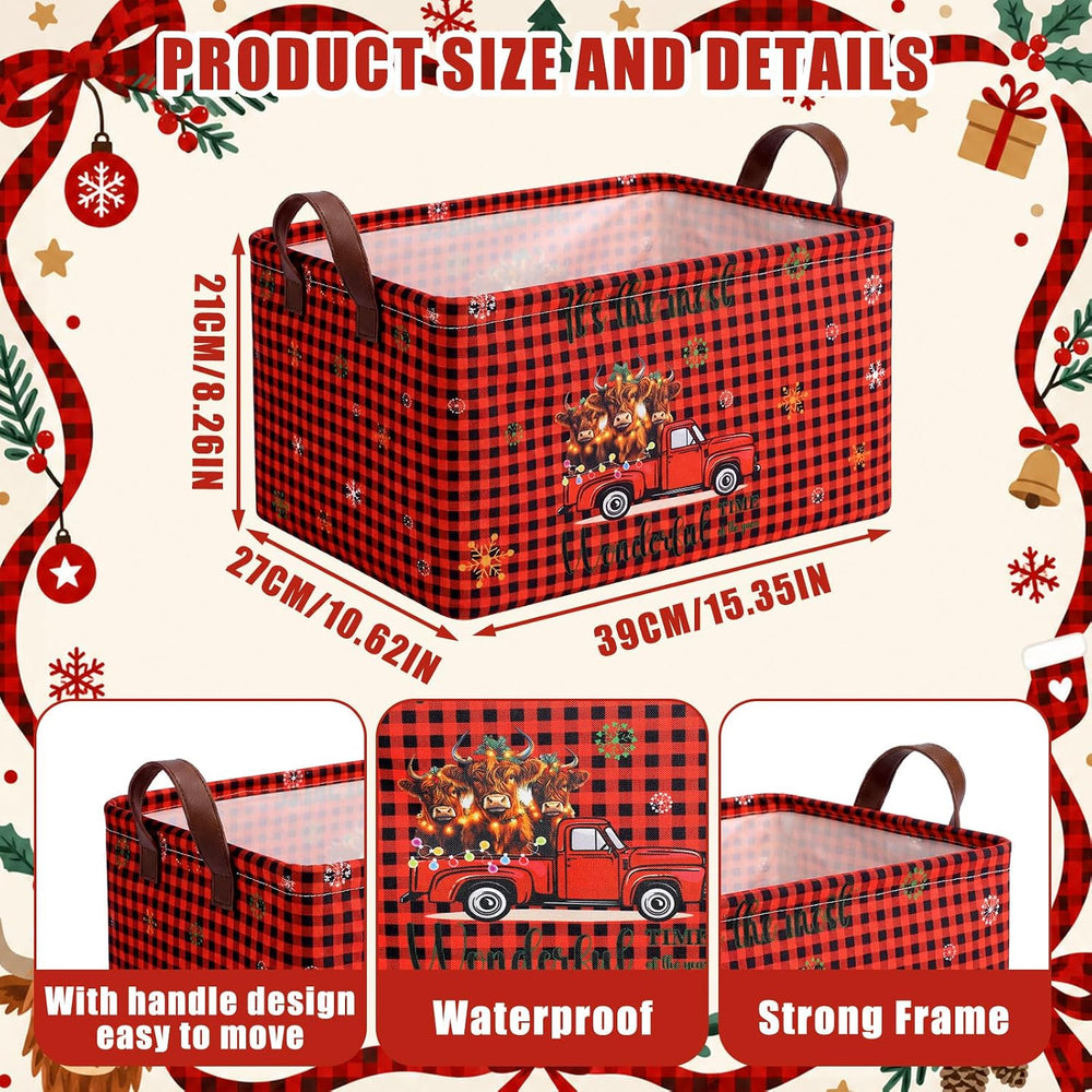 CHENGU 6 Pack Christmas Storage Basket Red Plaid Collapsible Christmas Bins