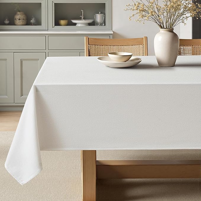 MIULEE White Linen Tablecloth 60x104 Inch Rectangle Table Cloth Waterproof,Stain Resistant & Wrinkle Resistant for Dining Party Wedding
