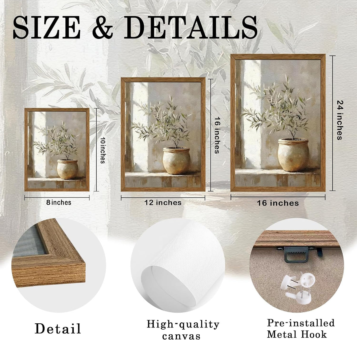 avecco potted vintage olive tree botanical wall art on a desk or shelf