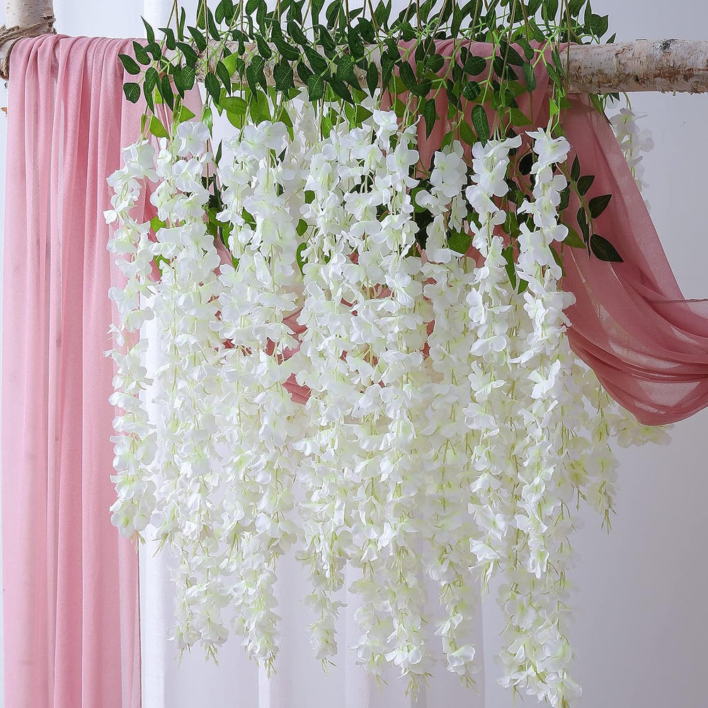 12 Piece Artificial Silk Wisteria Hanging Flowers(White)
