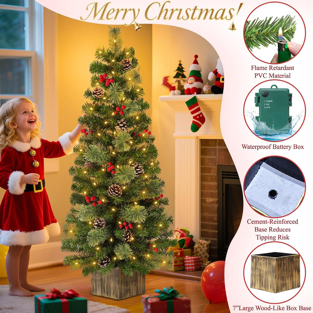 2 Pack 4 Ft Artificial Christmas Entrance Tree with 60 LED Warm White Light