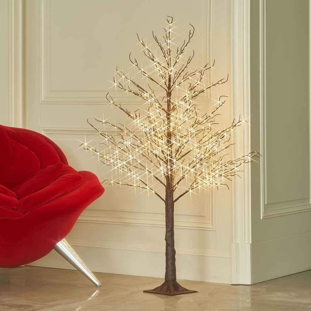 Hairui Lighted Brown Tree Plug in 4FT 430 LED Artificial Twig Tree with Lights for Christmas Holiday Wedding Room Decorations Indoor Outdoor