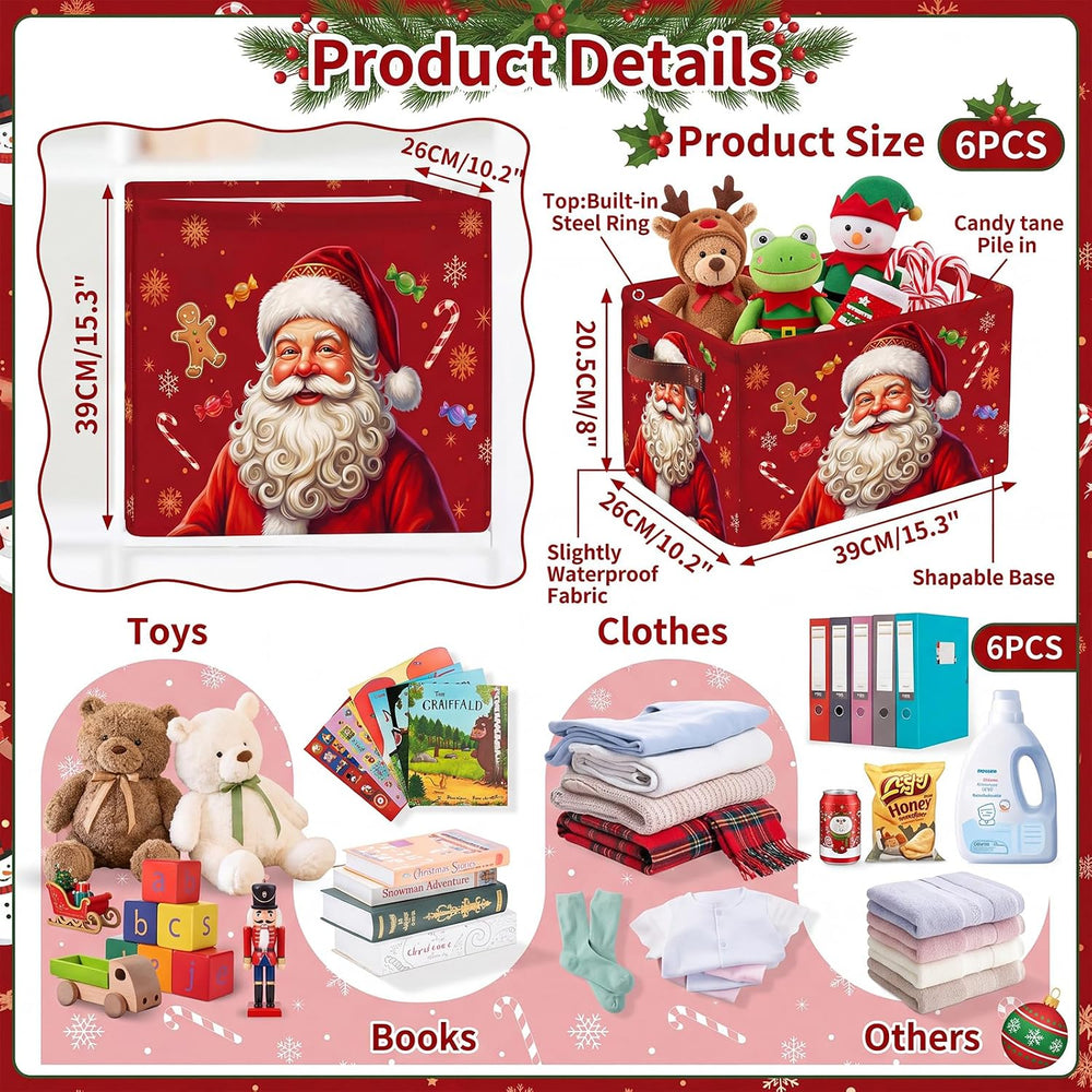 6 Pcs Christmas Storage Bins with Handles, Xmas Gift Baskets