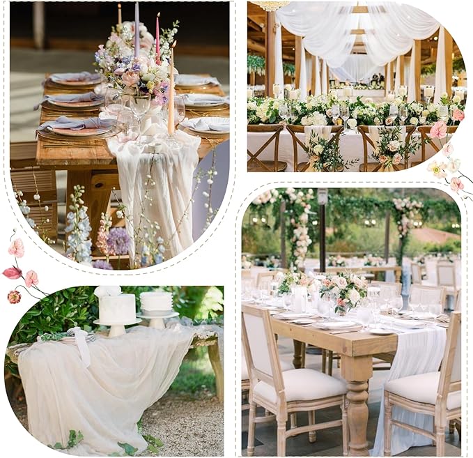 Sioloc Ivory White Cream Cheesecloth Table Runner Fall Autumn Decor for Home 10ft Table Cloth for Tea Wedding Birthday Party Baby Bridal Shower Halloween Thanksgiving