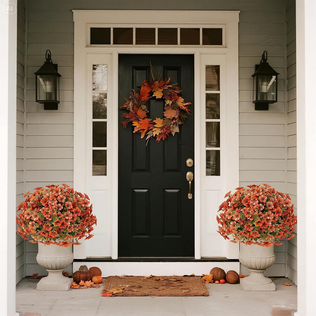 2 Sets Artificial Fall Flowers Topiary Ball Trees for Front Forch (Orange)