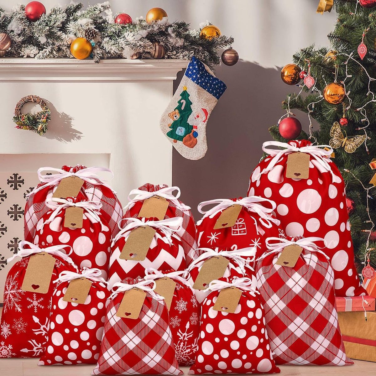 abbylike 40 pcs reusable christmas gift bags with, side view