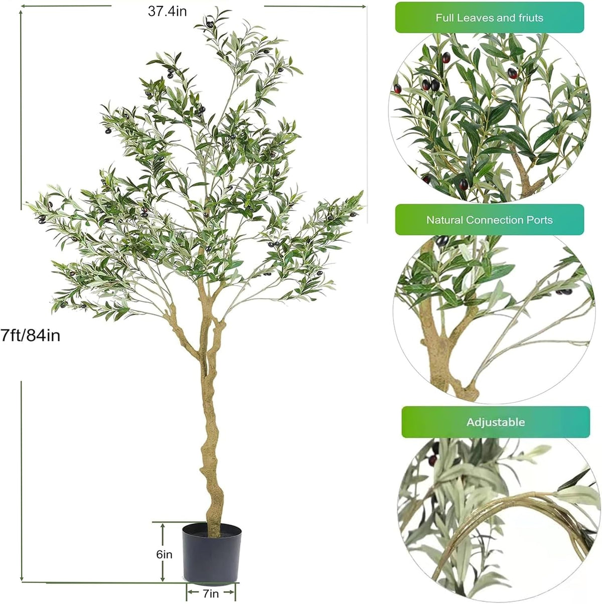 nafresh tall faux olive tree，7ft（84in） realistic potted silk shown in use