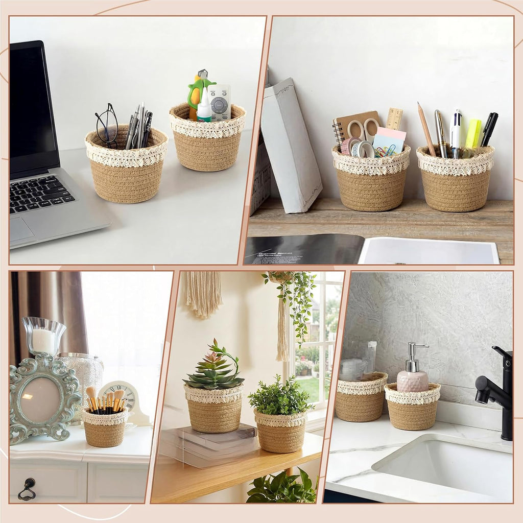 thenshop 12 pcs small woven basket empty with showing dimensions