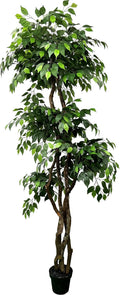 Cypress & Alabaster Handmade 6.5ft 3-Tier Ficus Artificial Tree with Ethically Sourced Real Wood Trunks, Hypoallergenic, 6.5-Foot, Green