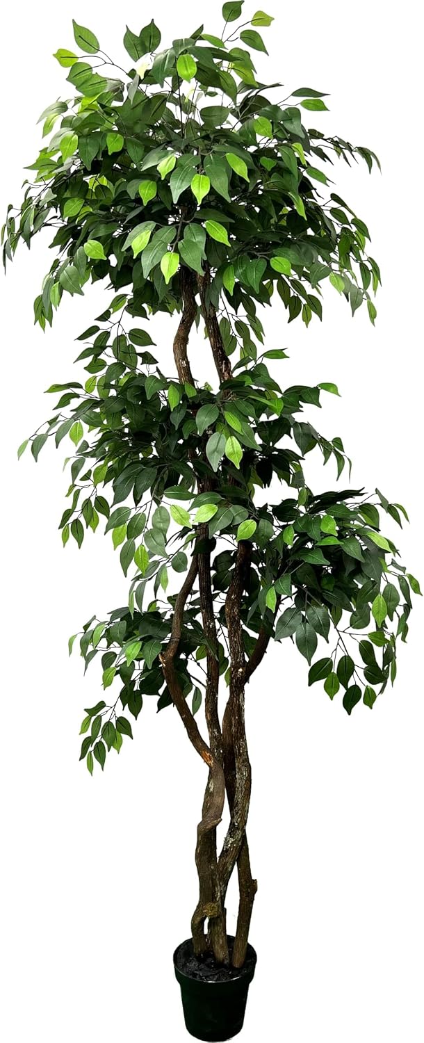 Cypress & Alabaster Handmade 6.5ft 3-Tier Ficus Artificial Tree with Ethically Sourced Real Wood Trunks, Hypoallergenic, 6.5-Foot, Green